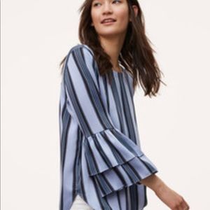 LOFT Ocean Strip tiered bell sleeve sleeve top